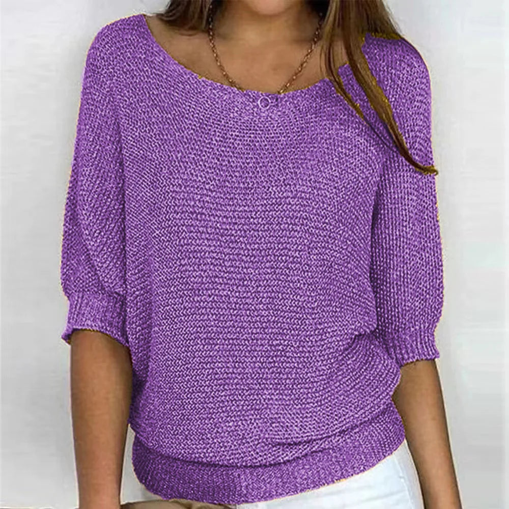 maoxiangshop Jumpers Women Purple Fall Winter Spring Sweaters Three Quarter Sleeve Sweater Jumpers Elegant Streetwear Y2k Tops Short Jumper