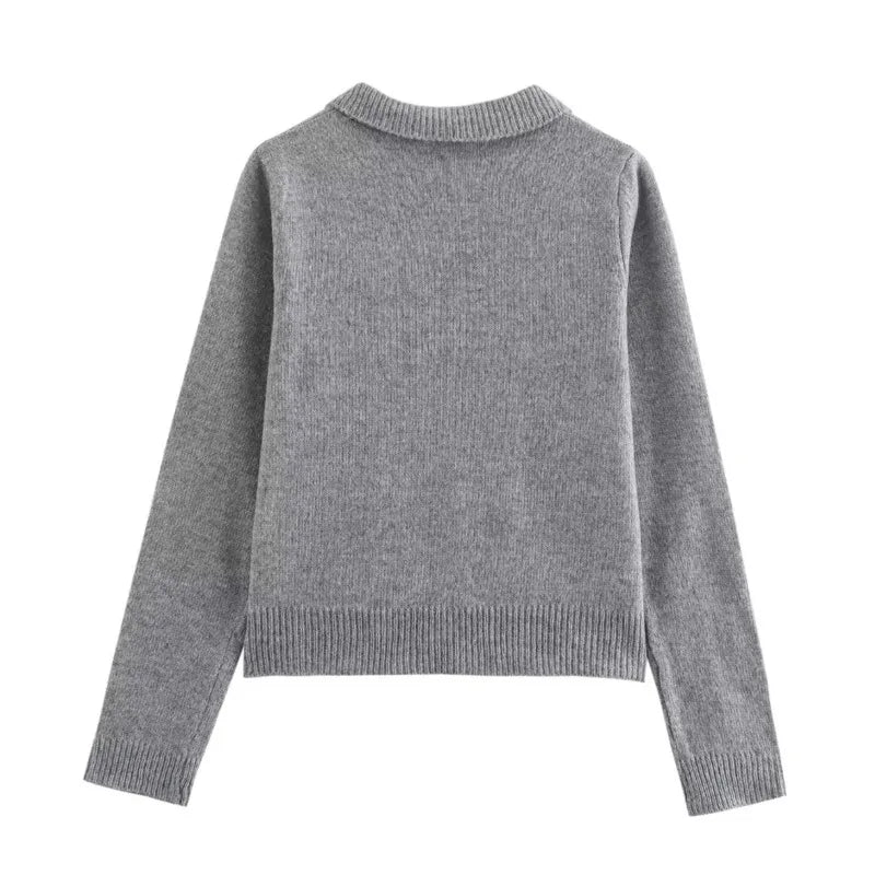 maoxiangshop - Fashion Bow Cropped Knitted Cardigan Women Ribbed Coat Long Sleeve Button Short Sweaters Women 2024 Autumn Knitwears Jacket Top
