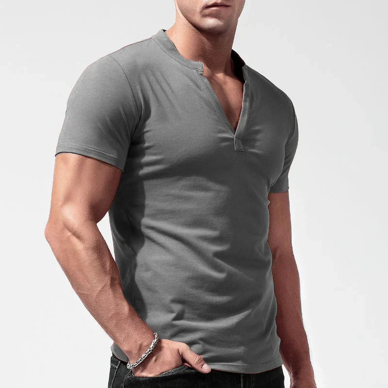 maoxiangshop New Men's Crew Neck Slim Fit Cotton Short Sleeve Large Sweatwear Casual Tshirt Jogger summer Mens Basic Solid Color V-neck Top
