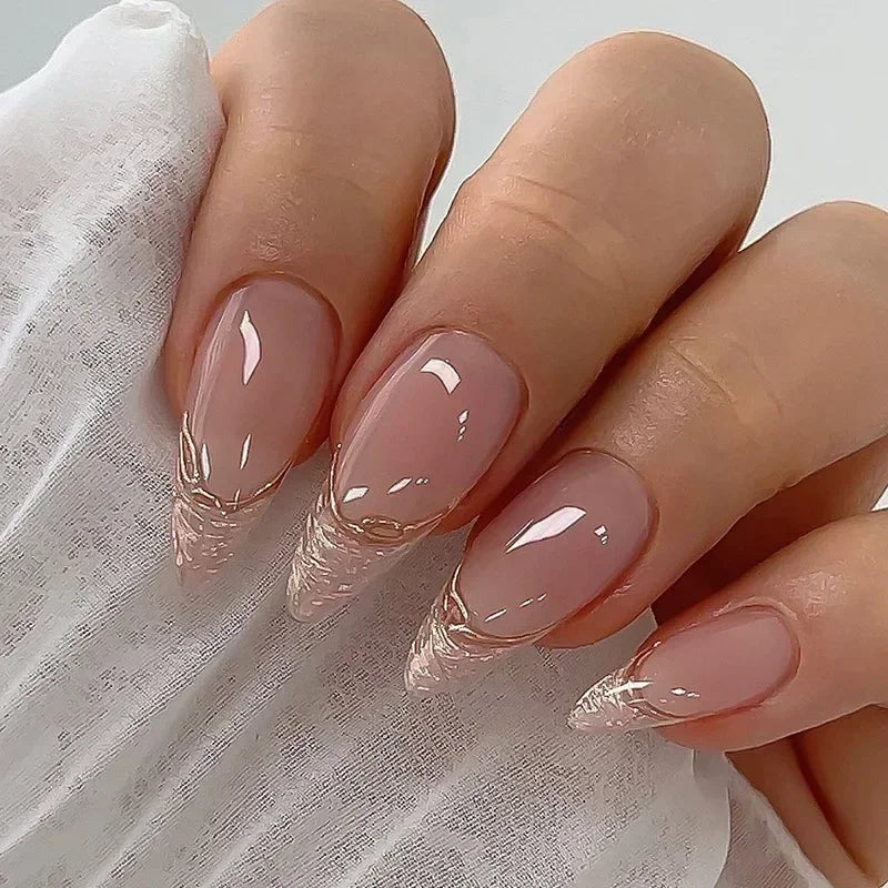 maoxiangshop 24Pcs False Nails With Glue Almond Pink Butterfly Design Detachable Rhinestones Acrylic Fake Nails long stiletto Press On Nails