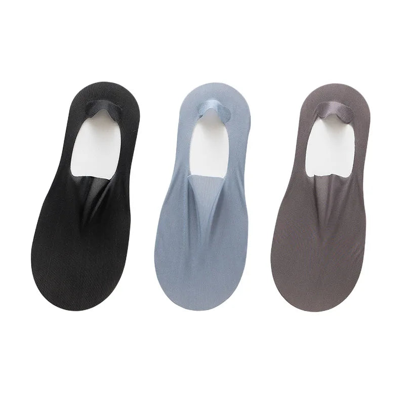 maoxiangshop 3 Pairs Men's Boat Socks Summer Ultra-thin Breathable Solid Color Sock Slippers Comfortable Soft Ice Silk Low Cut Men Sokken