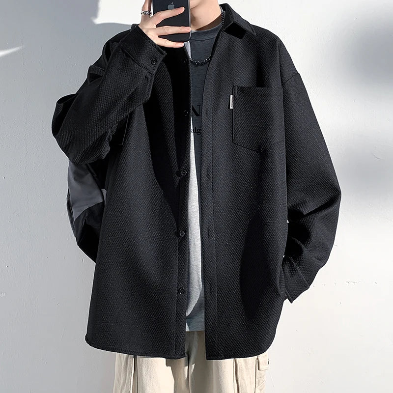 maoxiangshop Autumn New Shirts Fashion Handsome Trend Shirt Man Long Sleeve Simple Lapel Male Blouse Loose All Match Casual Tops Jacket Men