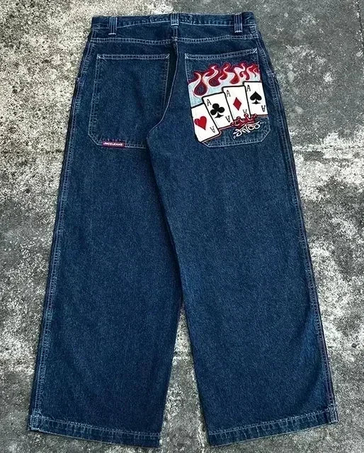 Jeans New Y2K Women Harajuku Retro Hip Hop Cartoon Embroidery Baggy Jeans Black Pants High Waisted Wide Trousers Streetwear