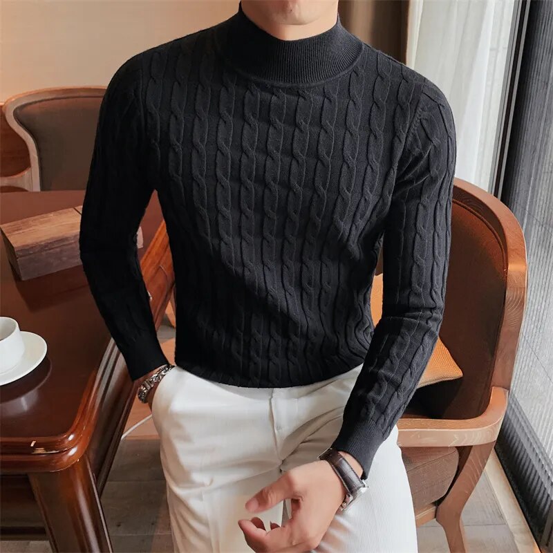 maoxiangshop Autumn Winter Turtleneck Fashion Simple Slim Sweater Men Clothing High Collar Casual Pullovers Knit Shirt Plus size S-3XL