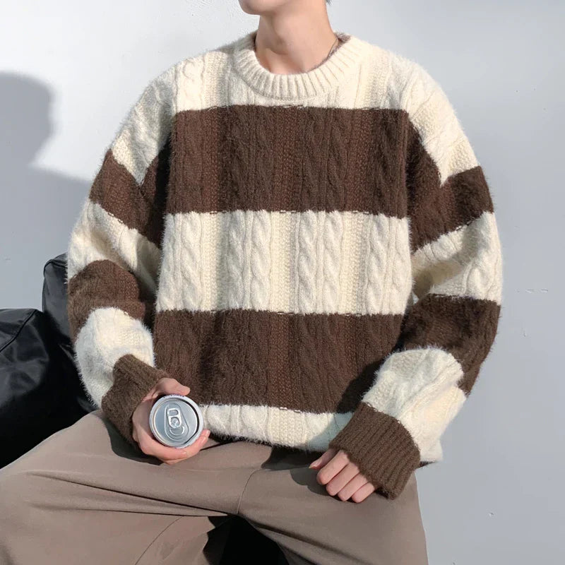 maoxiangshop New Patchwork Sweater Trend High Street Fashion Autumn Winter Warm Men's Top Hip-hop Street Knitted Pullover