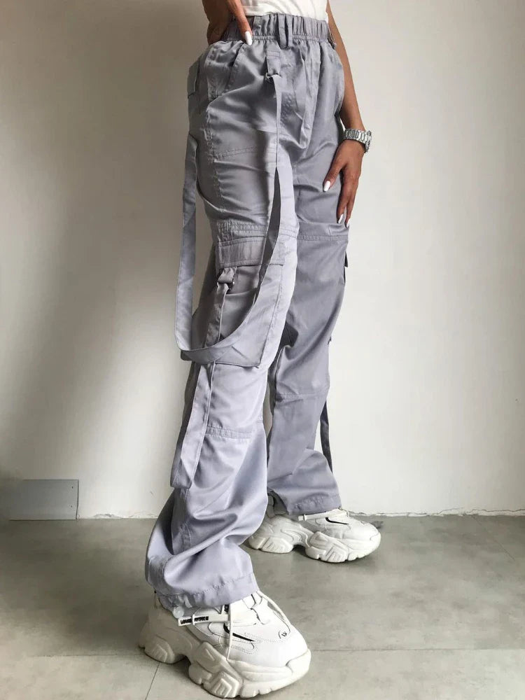 maoxiangshop - High Waist Cargo Pants Women Pocket Loose Pink Fashion Baggy Sweatwear Female Autumn Winter Casual Sweatpants Woman