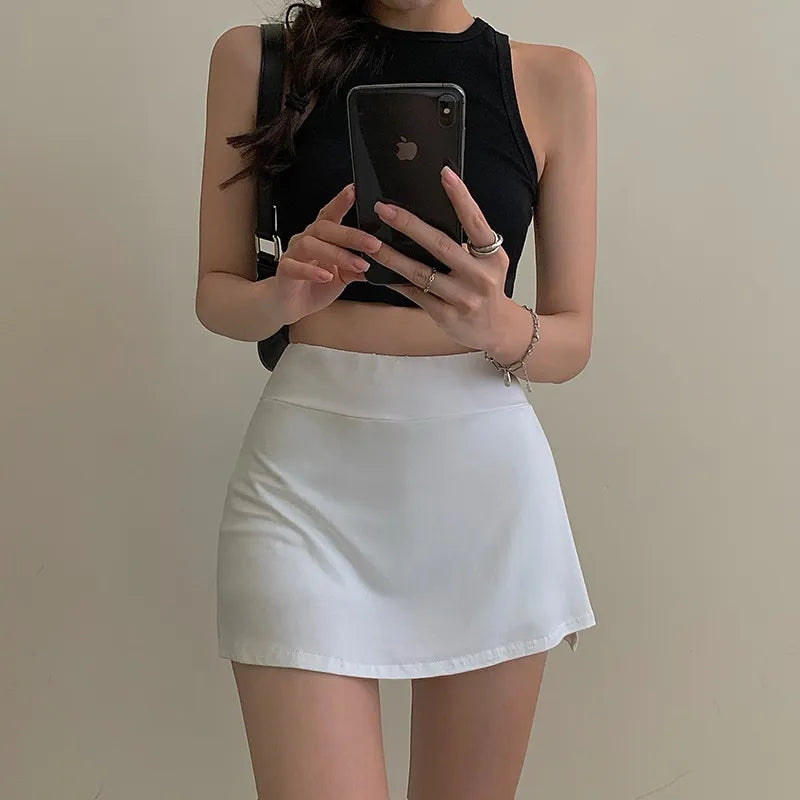 maoxiangshop Tennis Skirt Women High Waist Sexy Girl Tight Bag Hip Short Skirt Summer Sports Culottes split A-line Mini skirt Y2K