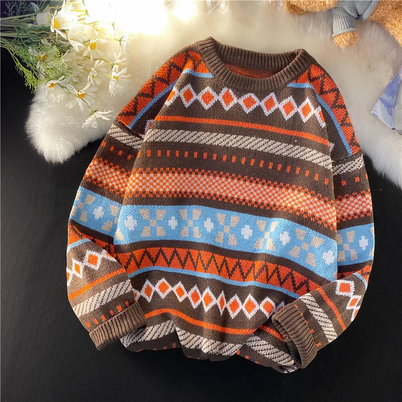 maoxiangshop Mens Sweater Vintage Pullover Turtleneck Casual Sweaters for Men Clothing Geometry Pullovers Casual Free Shipping Male Clothes