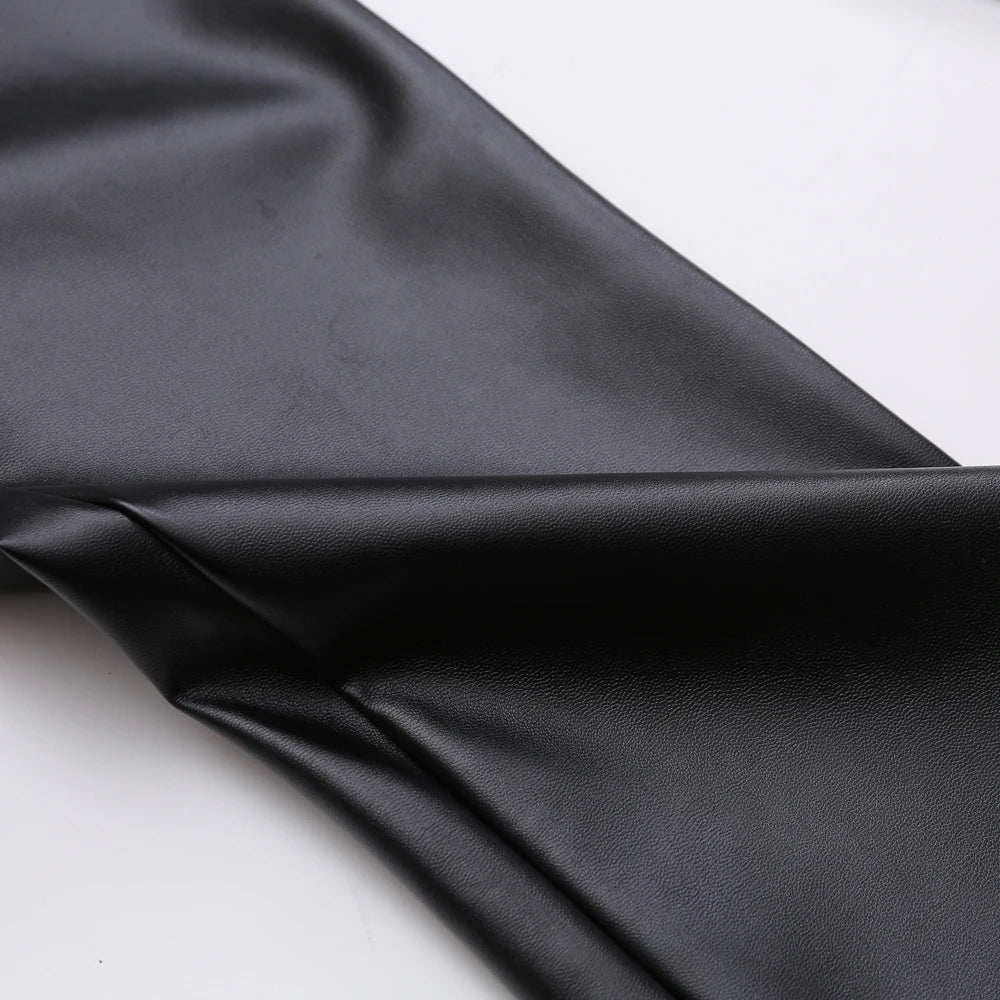 maoxiangshop Men's Leather Pants Skinny Fit Elastic Fashion PU Leather Biker's Trousers Nightclub Party & Dance Pants Thin
