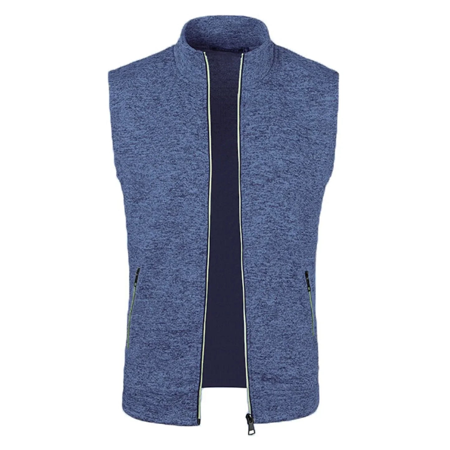 maoxiangshop Autumn and Winter Men's Knitted Velvet Fashion Casual Top Zipper Vest Sleeveless High Neck Fleece Solid Color Men's Wear