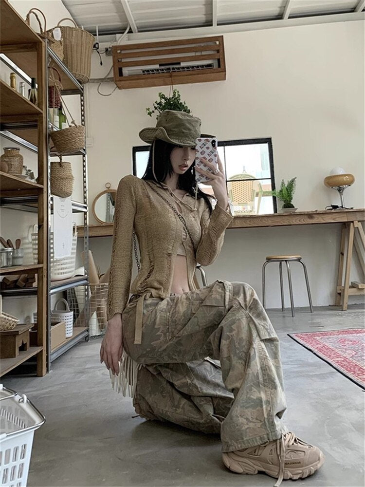 maoxiangshopY2K Grunge Cargo Pants Woman Streetwear Vintage 90s Wide Leg Trousers Oversized Hippie Punk Graphic Print Retro Sweatpants