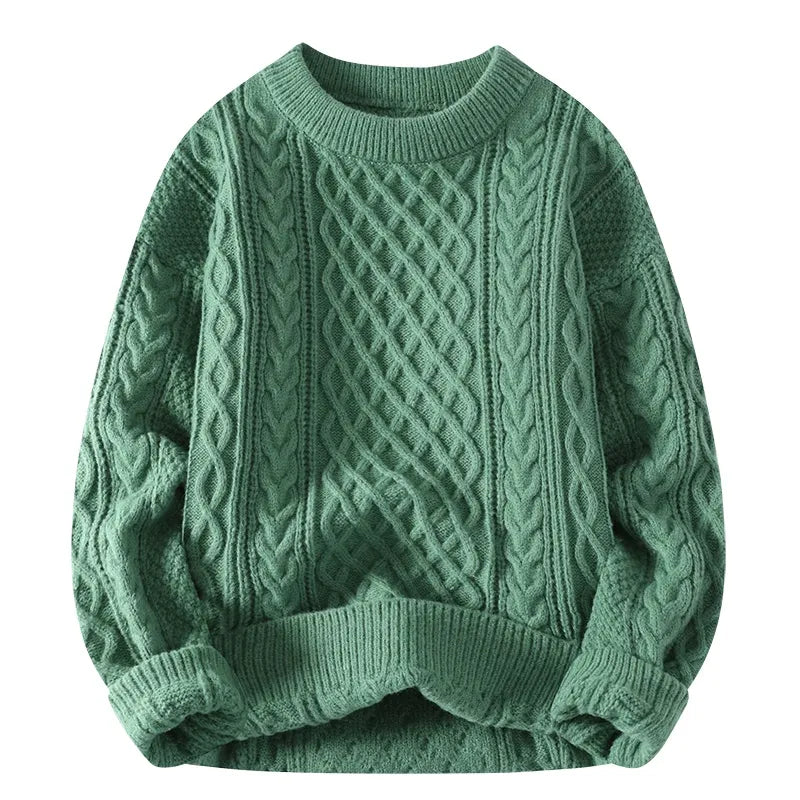maoxiangshop Autumn Winter Men Sweater Vintage O Neck Solid Color Mens Knitted Pullovers Loose Harajuku Mens Retro Knitting Pullover Sweaters