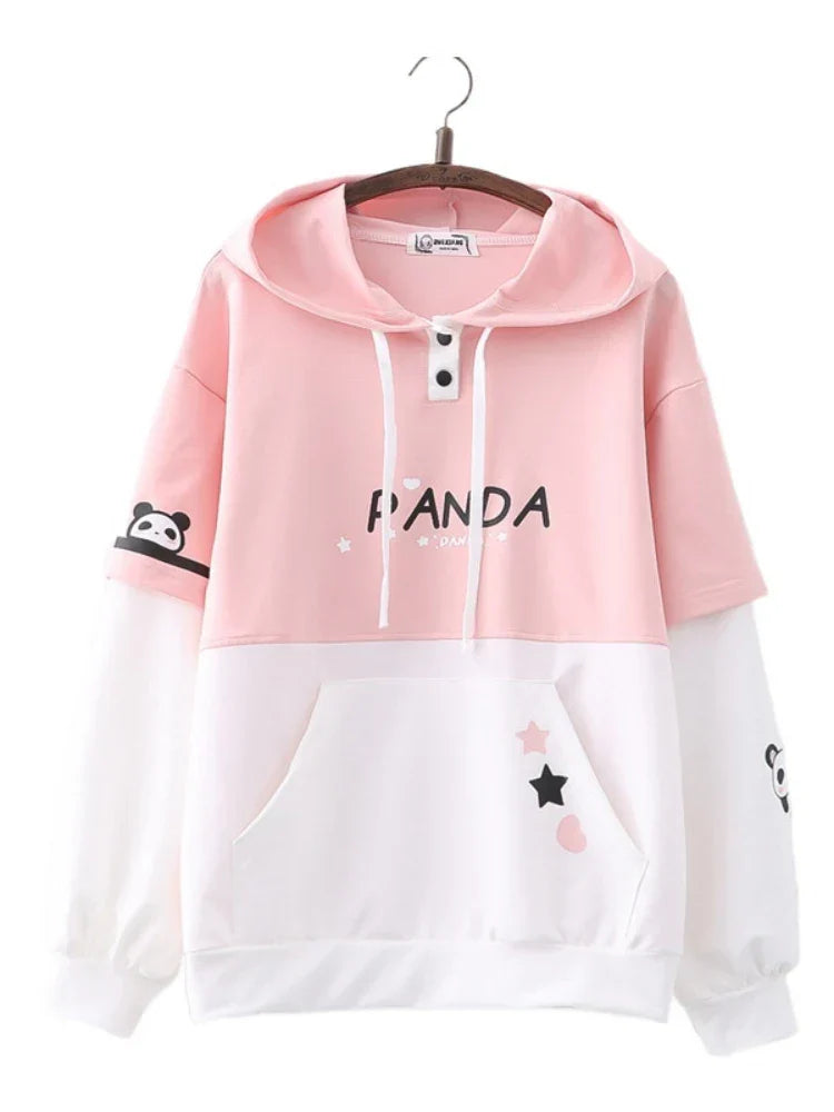 maoxiangshop Women cotton Hoodies Spring Long Sleeve Drawstring letter print Hooded Sweatshirt Female Harajuku Cute Pullover Tops