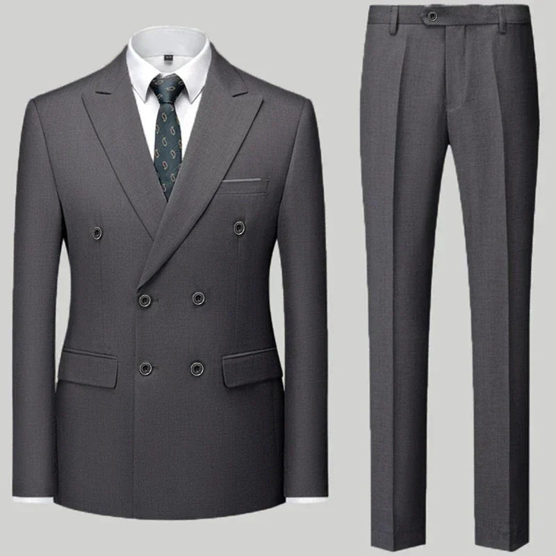 maoxiangshop Fashion New Men's Casual Boutique Double Breasted Suit Trousers / Man's Business Suit Jacket Blazers Coat Pants 2 Pcs Set