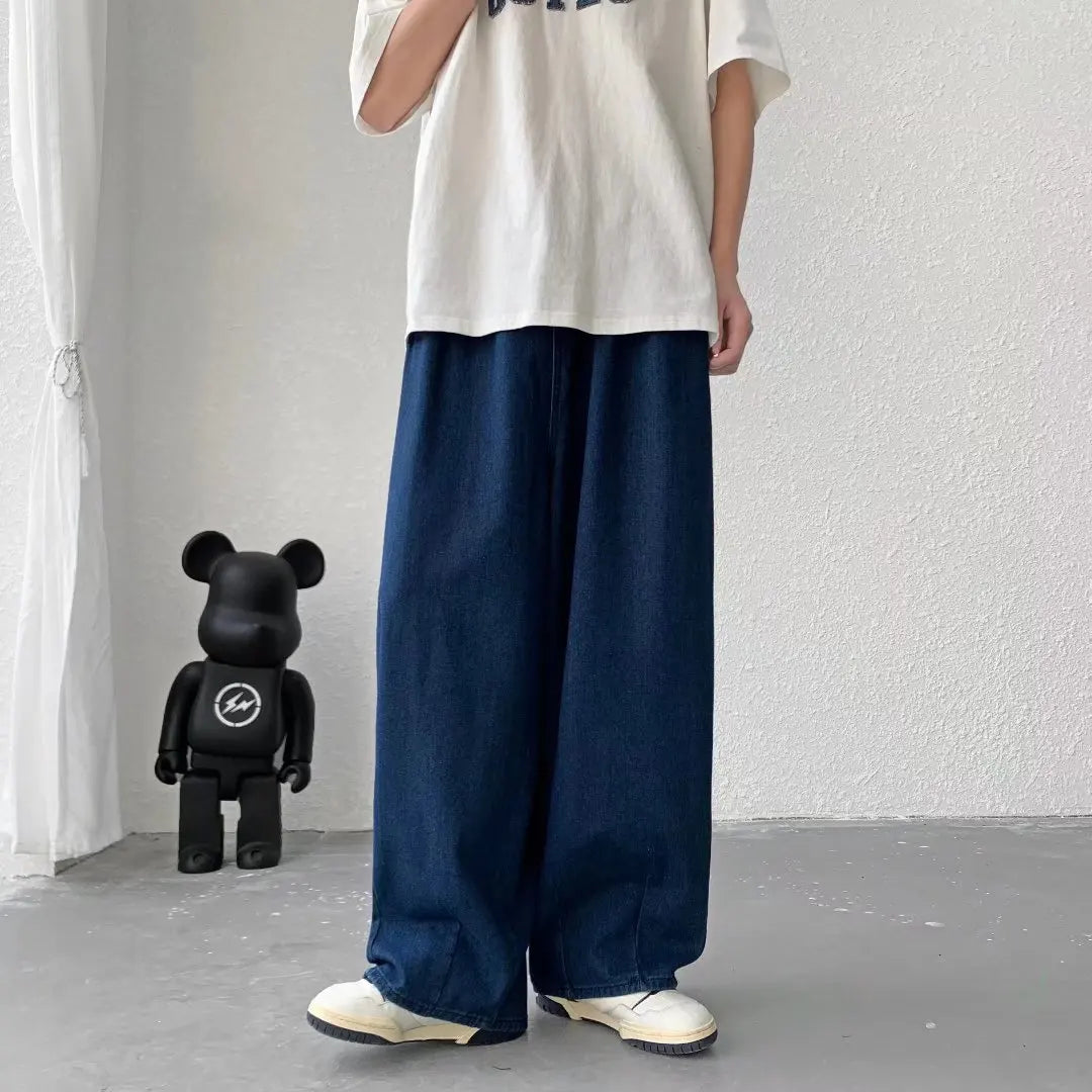 maoxiangshop Men's Pure Color Cargo Jeans Simple All-match Wide Leg Pants Trousers Men Hip Hop Streetwear Oversized 90s Vintage Fashion Denim