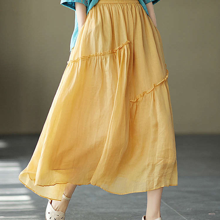 maoxiangshop Double Layer Cotton Linen Skirt Spring Womens Fashion Women Korean Clothing Elegant Long Skirts Summer Woman Harajuku Y2k