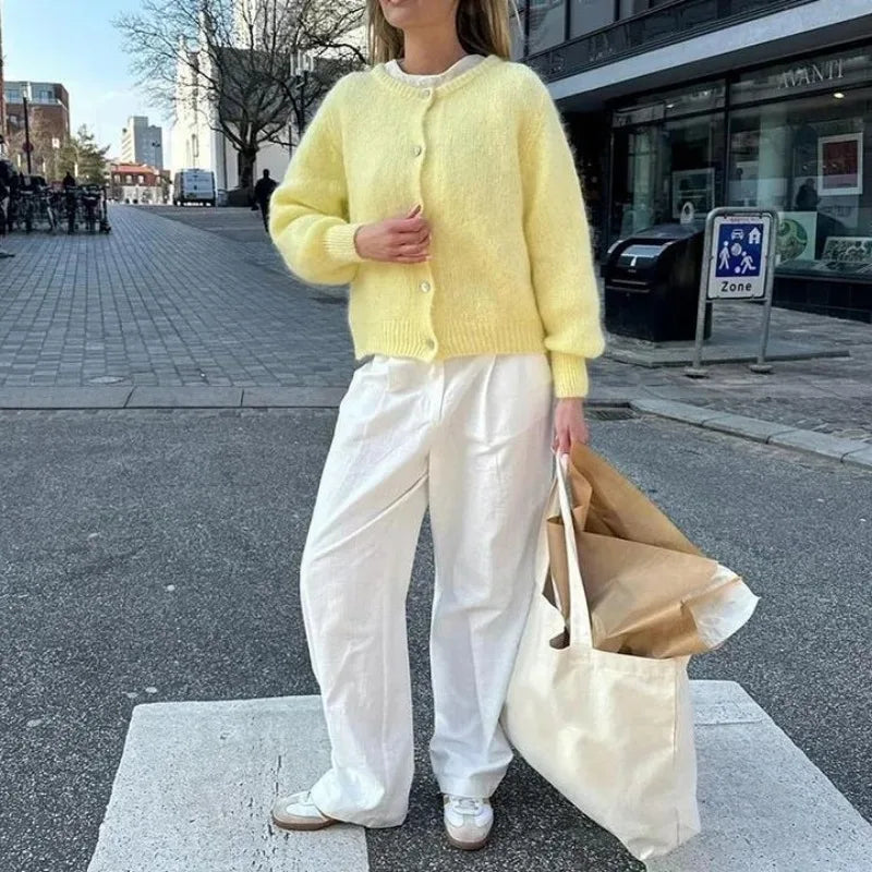 maoxiangshop - Casual Knitted Cardigan Women's Loose Versatile Solid Button Knitted Long Sleeve Sweater Autumn Office Warm Jacket Top