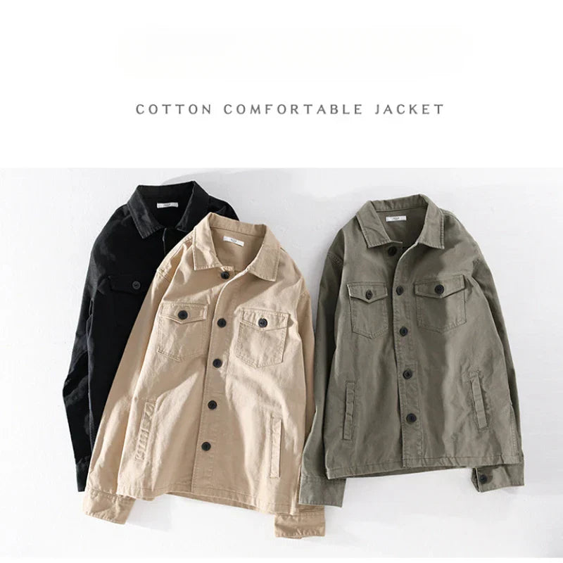 maoxiangshop 100% Cotton Tooling Japanese Jacket, New Coat Men's Long Sleeve Khaki Shirt, Casual Cotton Comfortable Thick Shirt camping