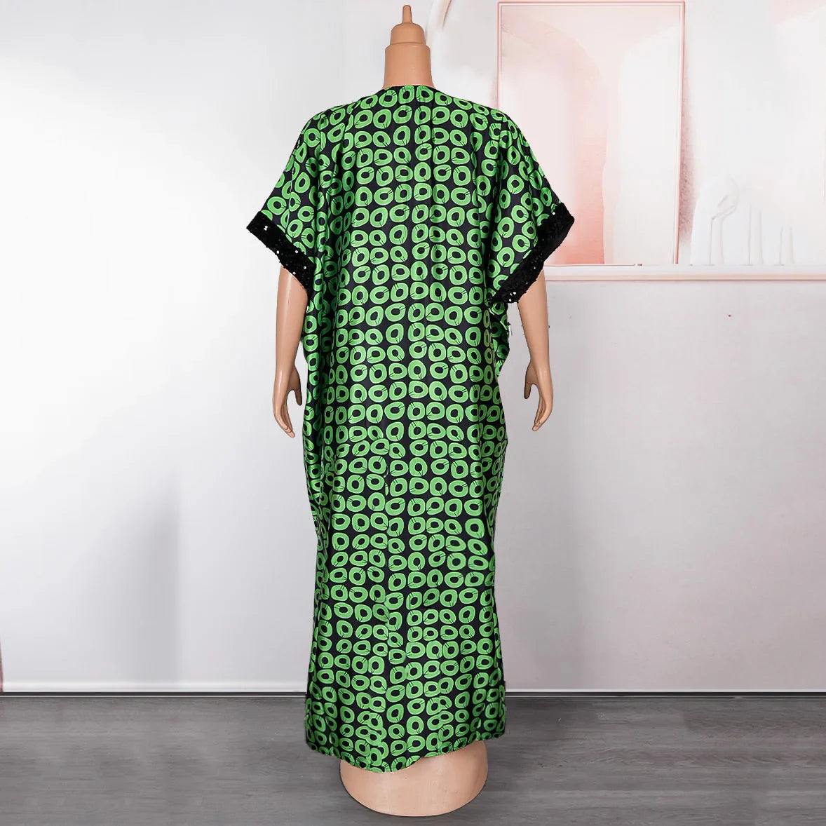 maoxiangshop Elegant Long Dress for Women Luxury Printed V Neck Short Sleeve Loose Floor Length African Ladies Dinner Celebrate Proms Robes