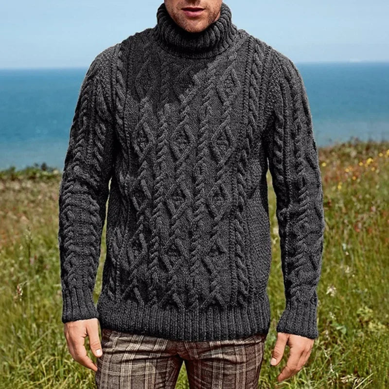 maoxiangshop Long Sleeve Jumpers Sweaters Solid Color Autumn Casual Trend Fashion Sweater Pullovers Men's Turtleneck Knitting Sweater Coats