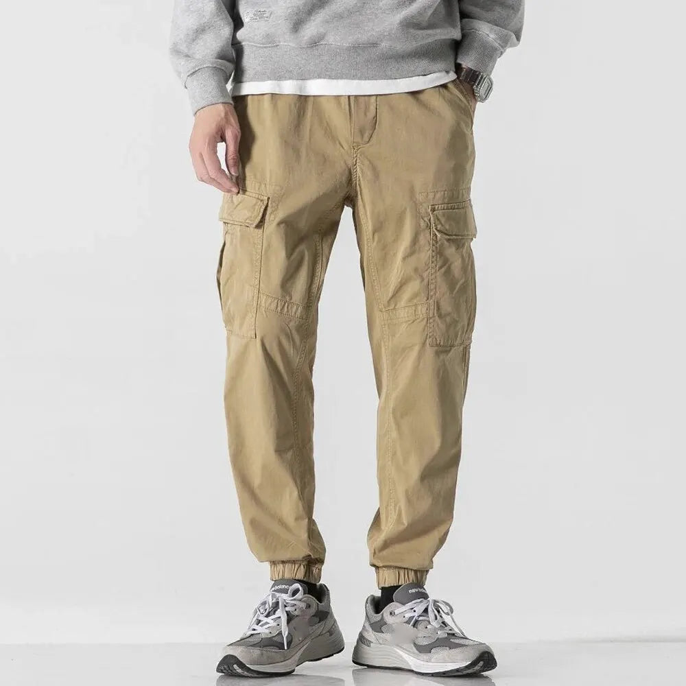 maoxiangshop Men's New Spring And Fall Loose Multi-Pocket Drawstring Work Pants Outdoor Washed Vintage High Street Hip-Hop Casual Pants