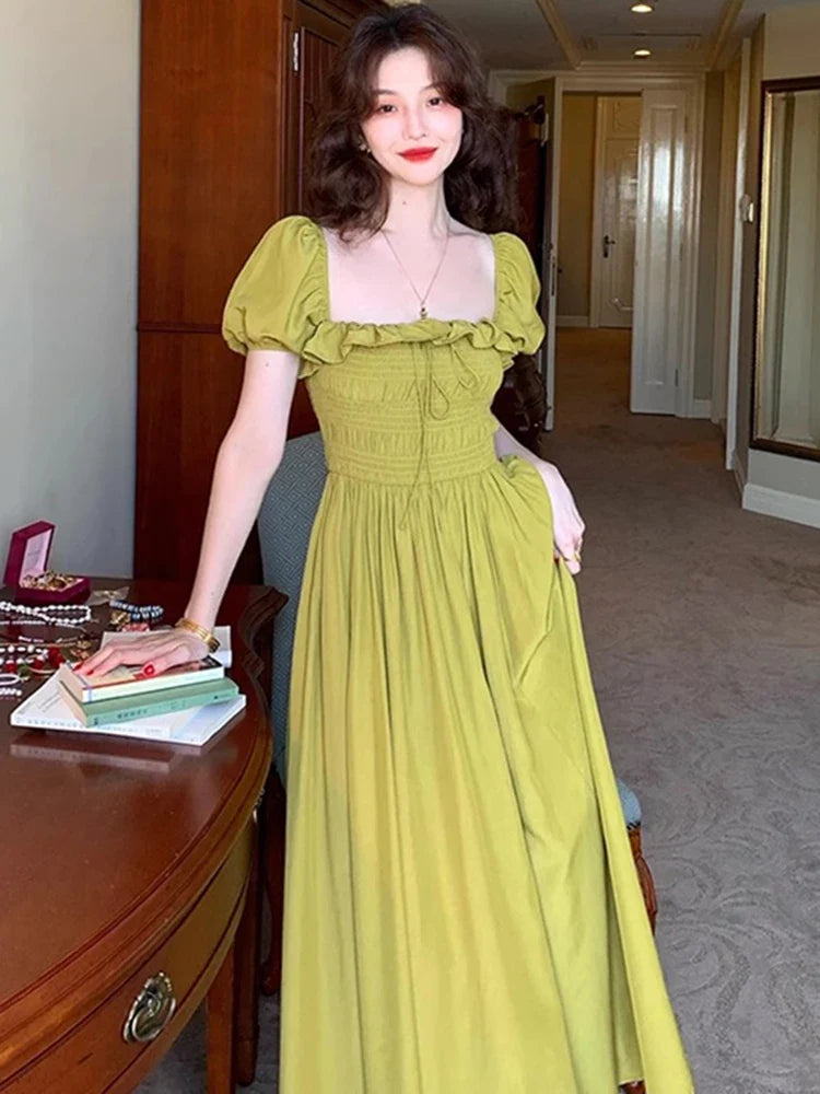 Summer New Women Elegant Midi Chic Drawstring Dresses Holiday Prom Beach Robe Vestidos Clothes