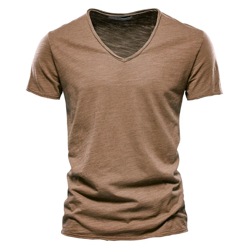 maoxiangshop Men T-shirt V-neck Fashion Design Slim Fit Soild T-shirts Male Tops Tees Short Sleeve T Shirt For Men