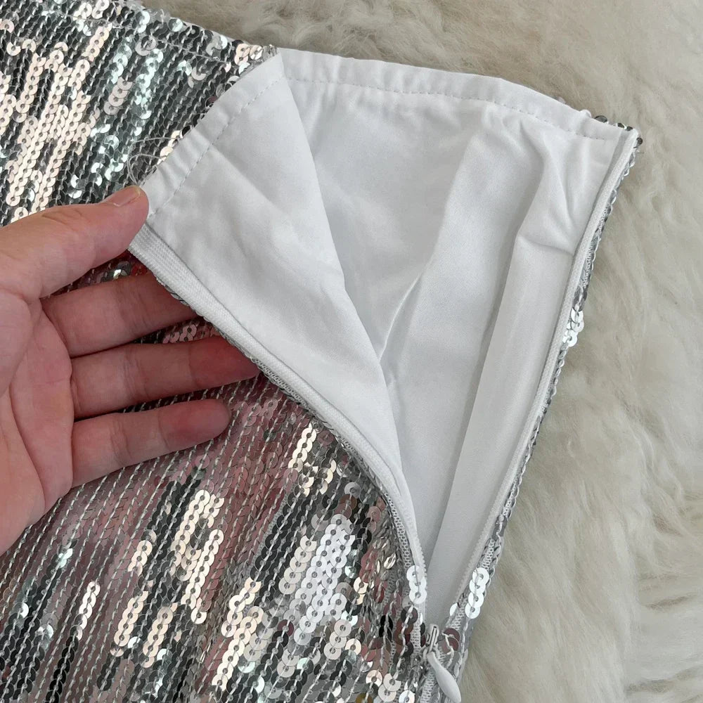 maoxiangshop Sequin Shining Long Skirts Women Tassel High Waist Sexy Female Trumpet Skirt Ladies Party Club Streetwear Maxi Skirt