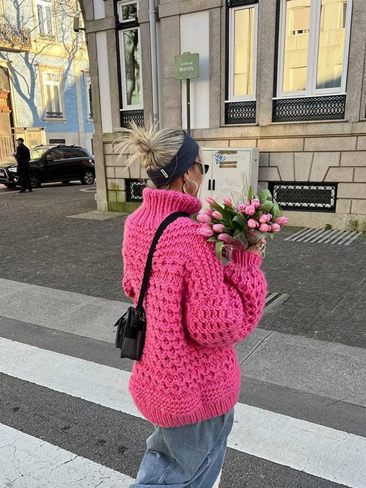 maoxiangshop - Fashion Solid Thick High Neck Sweater Women Casual Loose Long Sleeved Pullover Sweaters Autumn Winter Female Warm Knitwear