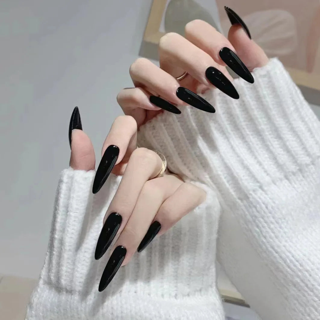 maoxiangshop 24Pcs False Nails With Glue Almond Pink Butterfly Design Detachable Rhinestones Acrylic Fake Nails long stiletto Press On Nails