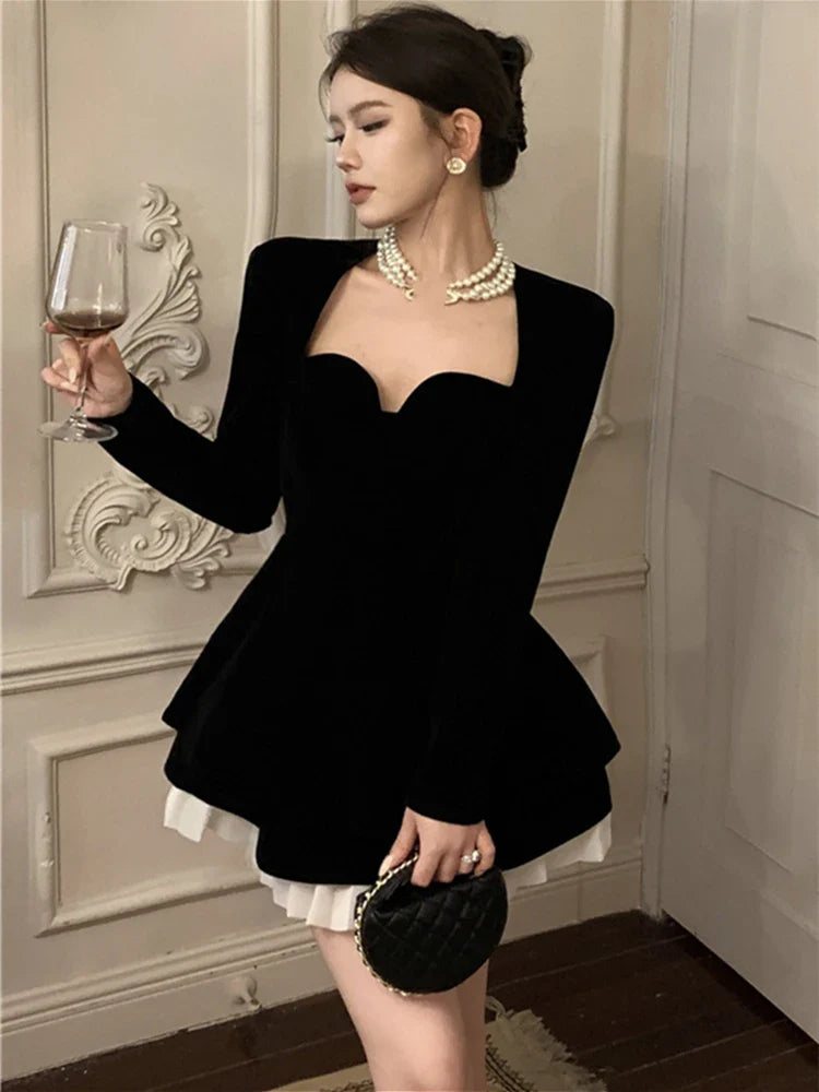 Spring Summer Women Sexy Elegant Mini Black Dresses Evening Prom Party One Piece Clothes New
