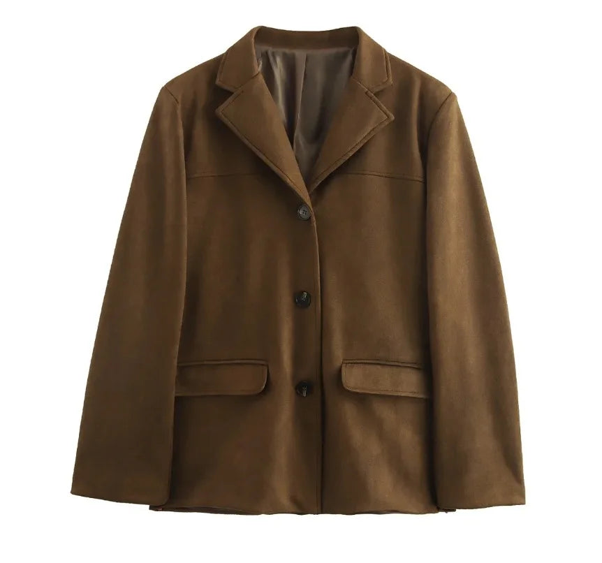 maoxiangshop - High Street Suede Jacket Cardigan Women's Long Sleeve Loose Lapel Solid Color Fashion Retro For Women Jacket Autumn and Winter
