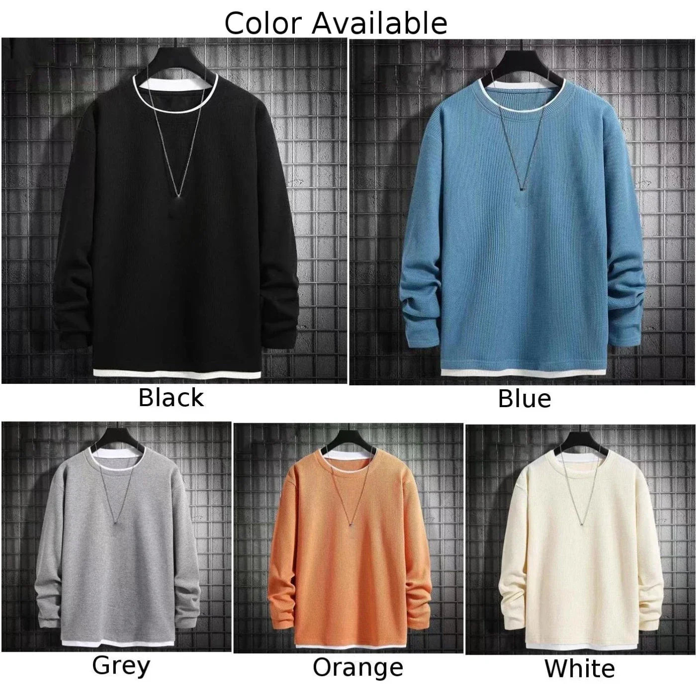 maoxiangshop Autumn Men's Round Neck T-Shirts Fashion Fake-two Pieces Street Long Sleeve T-shirt Sports Athletic Pullover Blouse Tops For Man