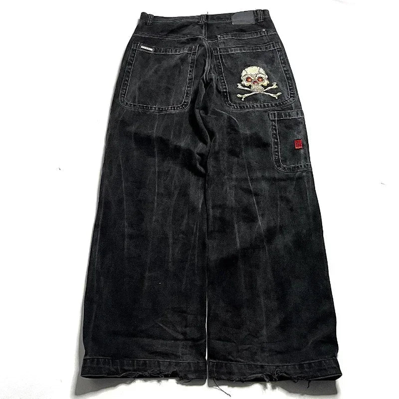 Jeans New Y2K Women Harajuku Retro Hip Hop Cartoon Embroidery Baggy Jeans Black Pants High Waisted Wide Trousers Streetwear