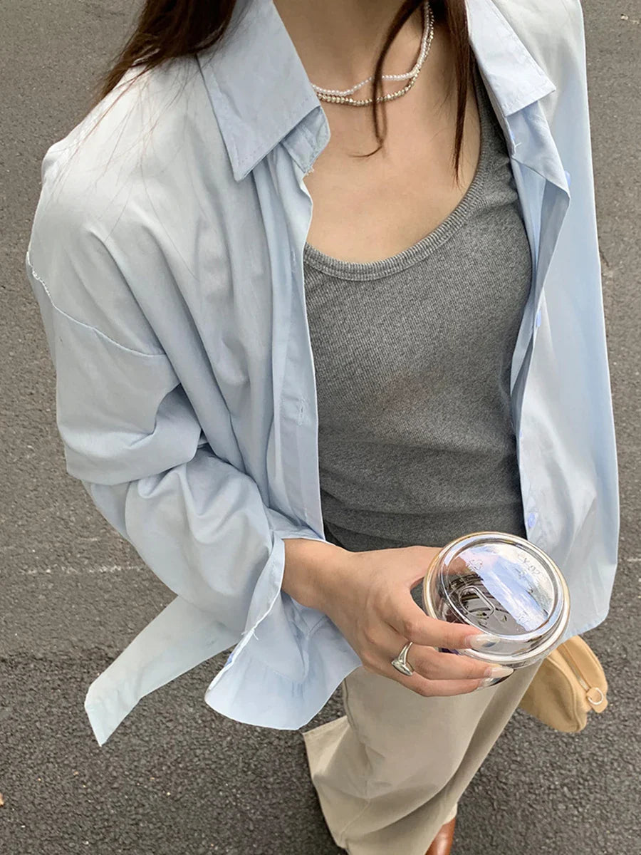 maoxiangshop - Letter Embroidered Blouse Women Autumn New Single Breasted Lapel Collar Blouses Chic Casual Fashion Long Sleeve Shirt Outerwear