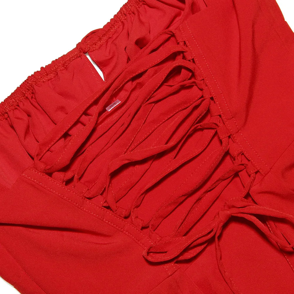 Elegant A Line Midi Dress Sexy Spaghetti Strap Lace Up Red Holiday Party Dresses Split Summer Dresses Women