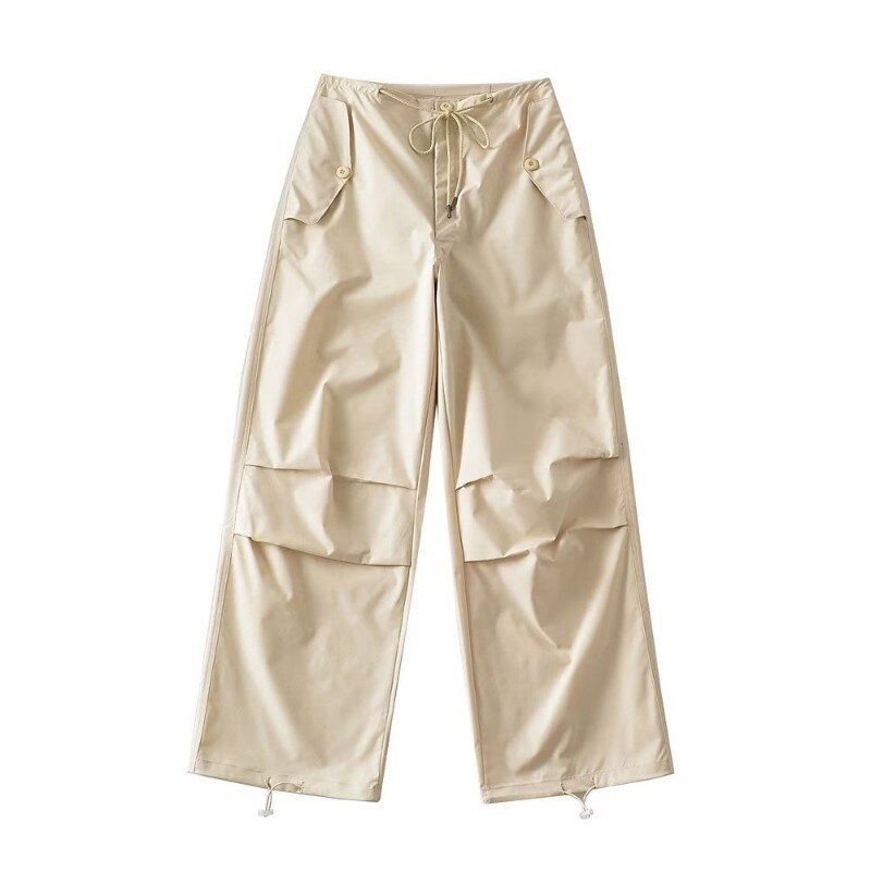 Thin style loose cargo pants women's high waist casual paper bag pants lace-up trousers 2023 summer new cargo pants for women