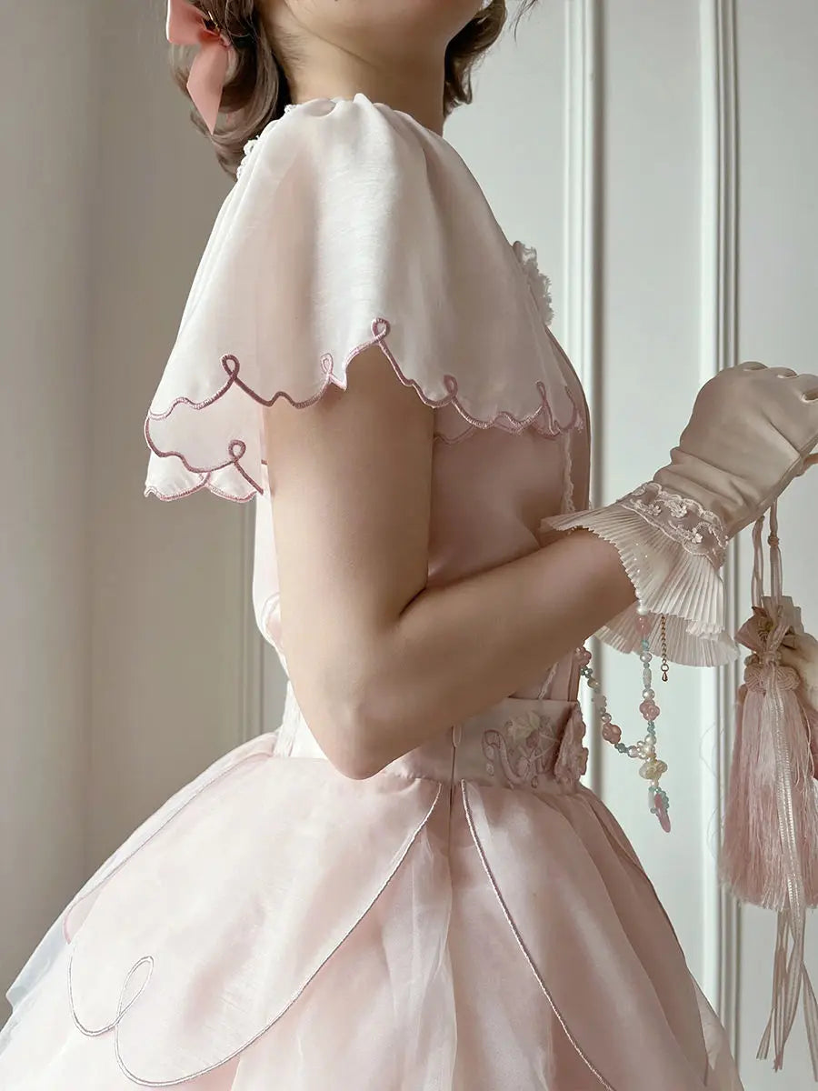 maoxiangshop - Pink Lolita Kawaii 2 Piece Set Women Japanese Cute Party Tops Suit Female 2024 Bubble Sleeve Elegant Blouse + Fairy Cake Skirt