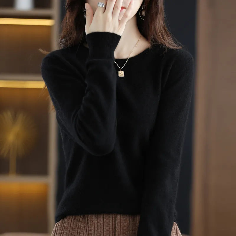 maoxiangshop Cashmere Sweater Women's Knitting Sweater 100% Pure Merino Wool Winter Fashion Basic V-neck Chic Top Autumn Warm Pullover