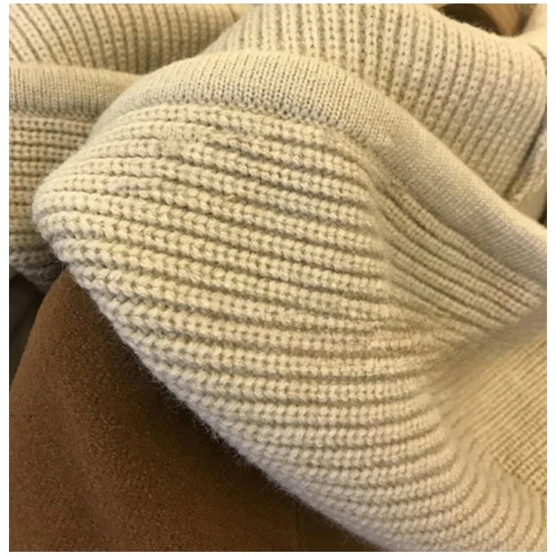 maoxiangshop Women's Spliced Knitted Hooded Coat Korean Drama Female Lead Stitching Coat Oversize 150KG Ins Streetwear Hooded Women Clothing