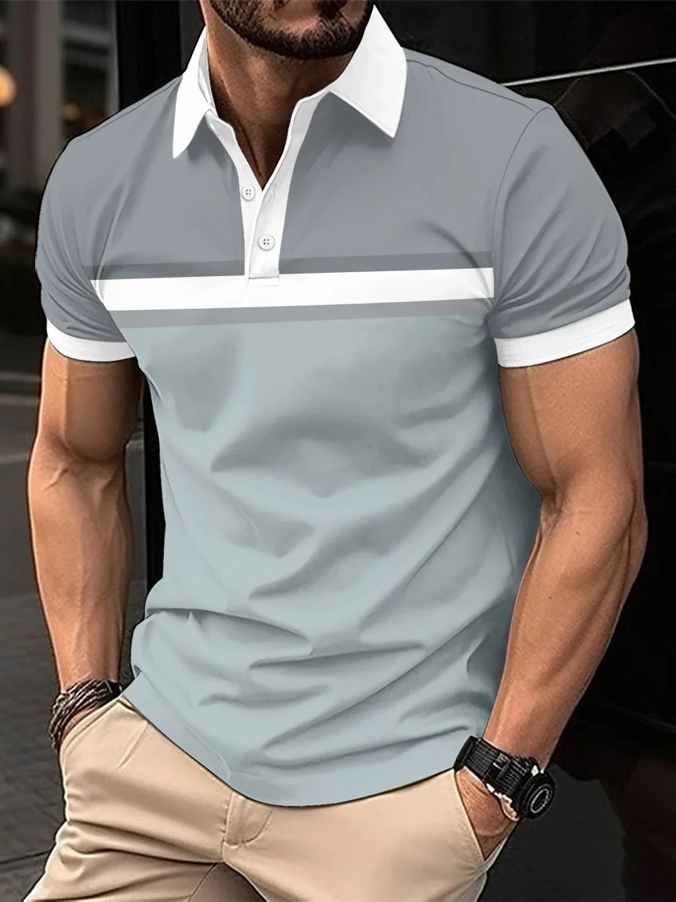 maoxiangshop 2024 Summer Best-Selling Men's Polo Shirt Lapel Printed Men's Clothing Stripes Polo Shirt Casual Sports Men's Shirt
