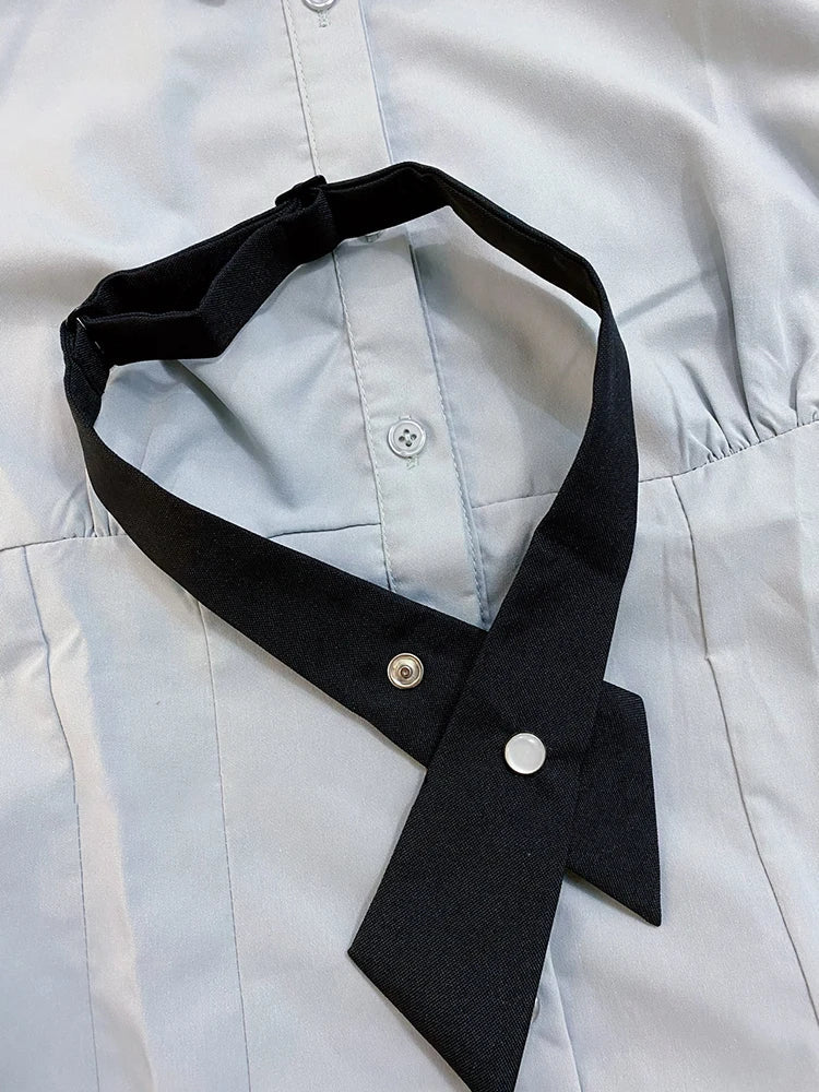maoxiangshop - Japanese Style 2 Piece Sets Women's Outfits Cute Short Sleeve Ruffles Sailor Collar Slim Waist Bowknot Shirts and Skirt Student