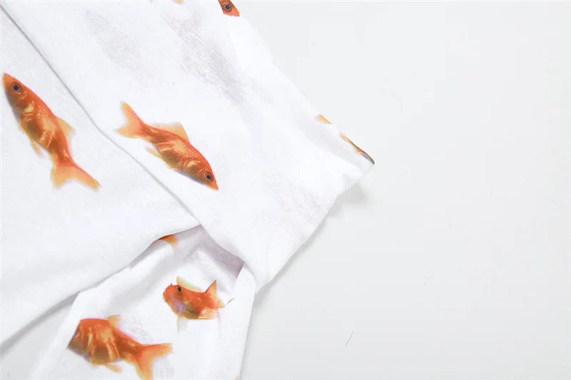 maoxiangshop - Goldfish 3D Print Sheer Mini Dress Women Off Shoulder Flare Long Sleeve Slim Y2K Short Dress Hottie Autumn Streetwear