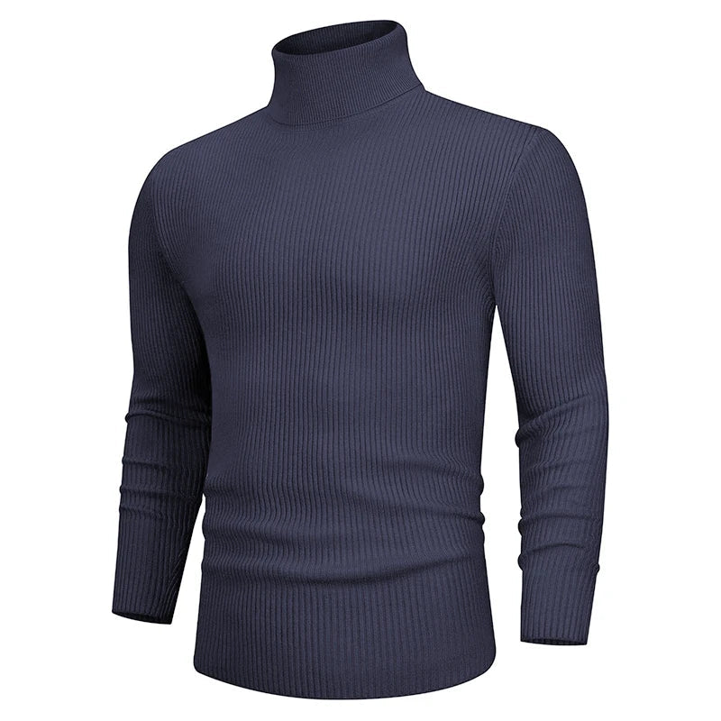maoxiangshop New Fall Long Sleeved Turtleneck Sweaters Men's Casual Breathable Top Solid Color Elastic Slim Autumn Warm Stripe Streetwear