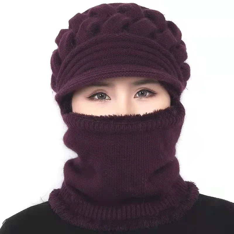 maoxiangshop Coral Fleece Winter Hat Beanies Women's Hat Scarf Warm Breathable Wool Knitted Hat For Women Double Layers Protection Caps