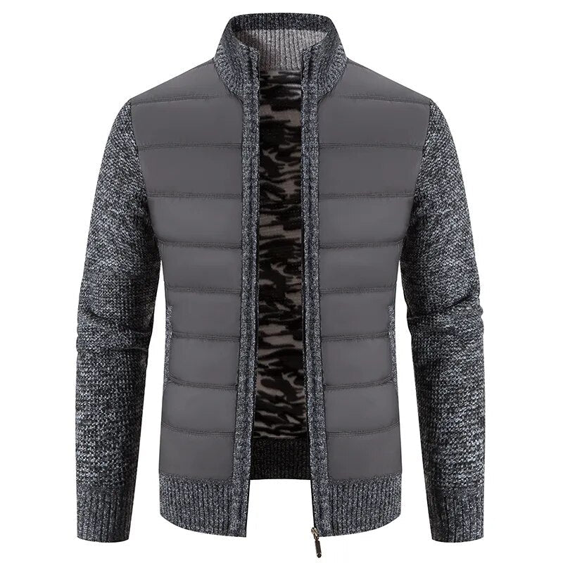 maoxiangshop Winter Thick Fleece Cardigan Men Warm Sweatercoat Fashion Patchwork Mens Knittde Sweater Jackets Casual Knitwear Outerwear Men