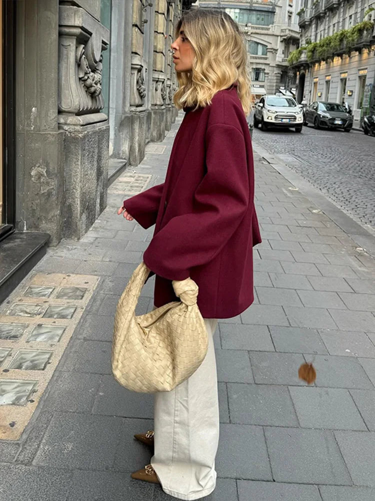 maoxiangshop - Elegant Woolen Coats With Scarf Collar Women Casual Loose Single Breasted Jackets Female Autumn Chic High Street Outwear Tops 