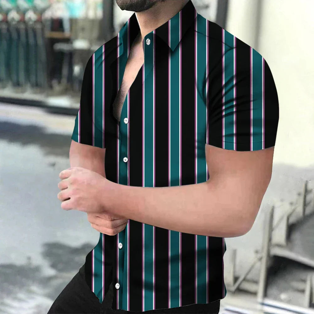 maoxiangshop Men's Shirts Holiday Hawaiian Beach Shirts Striped Print Tops Business Casual Cropped Oversized T-Shirts 5XL Designer Clothing