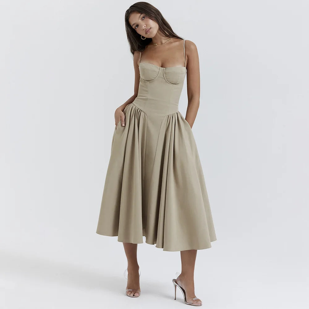Casual Holiday Dresses Midi Elegant Party Dresses Spaghetti Strap Female Long Dress Summer Women Clothing