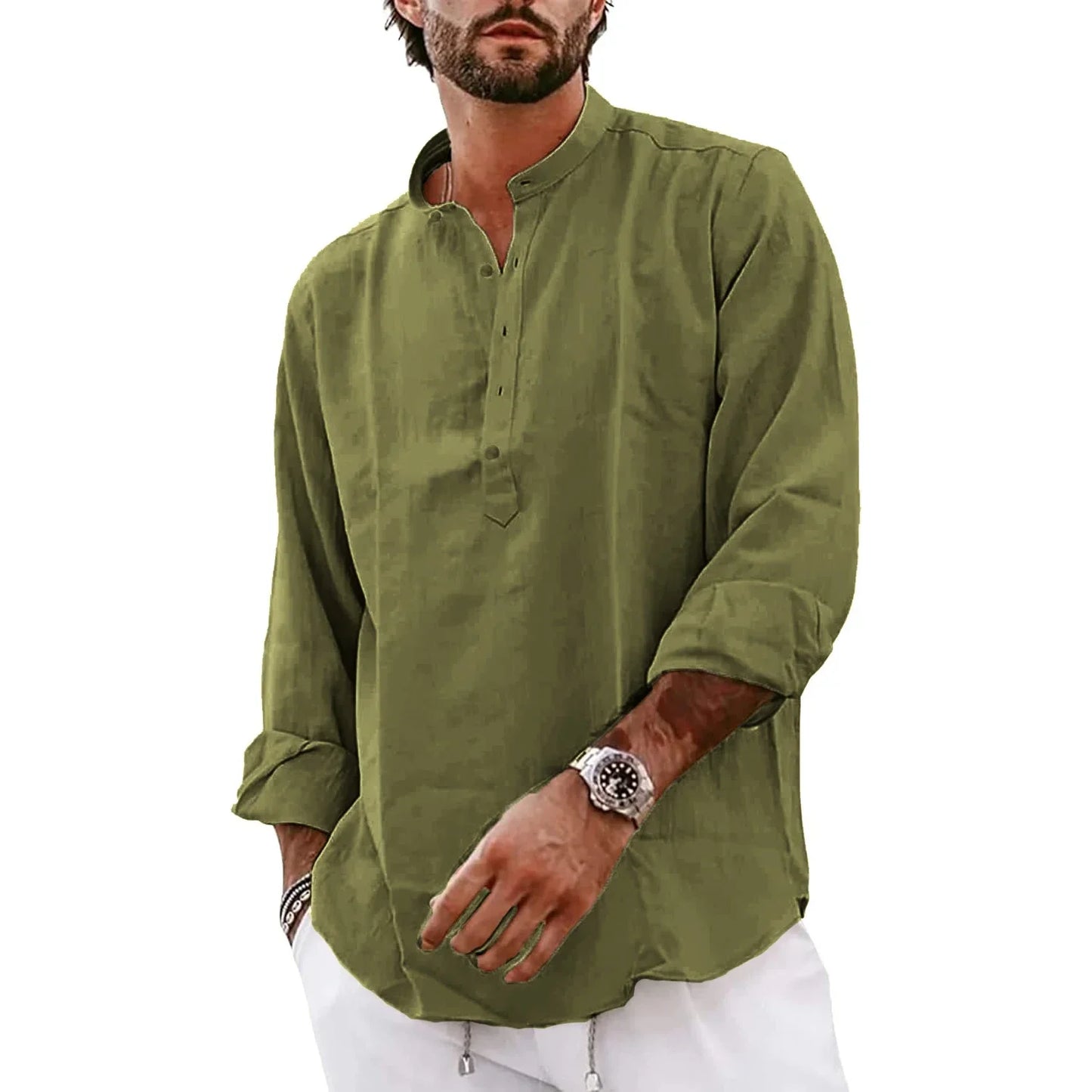 maoxiangshop Streetwear Mens Cotton Linen Shirts Casual Lightweight Long Sleeve Henley Shirts for Men Beach Hawaiian Breathable T Shirts
